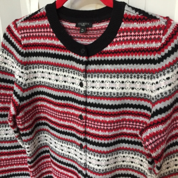 LOFT Red and Black Striped Cardigan - Picture 7 of 12